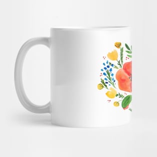 Watercolor poppies bouquet - red and green Mug